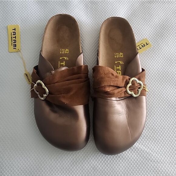 Birkenstock Tatami Leather Brown Mules & Clogs with Decorative Buckle - Picture 3 of 8